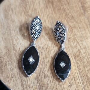 Chic Black and Silver Marquise Earrings
